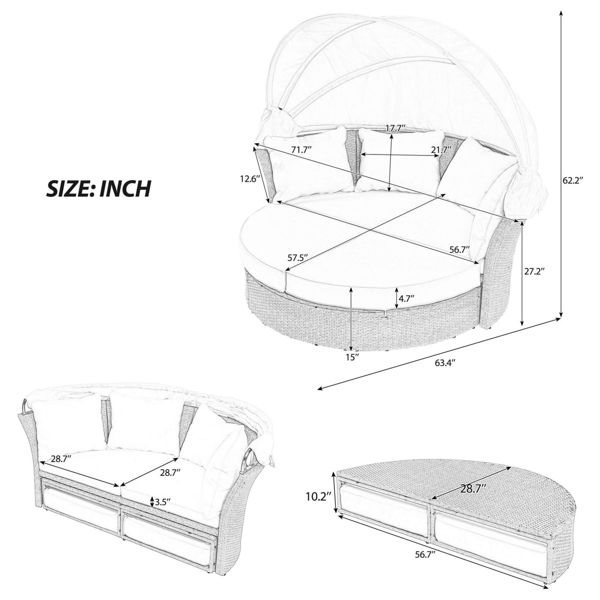 Alora Premium Outdoor Garden Wicker Rattan Patio Daybed With Retractable Canopy (SAK43581)