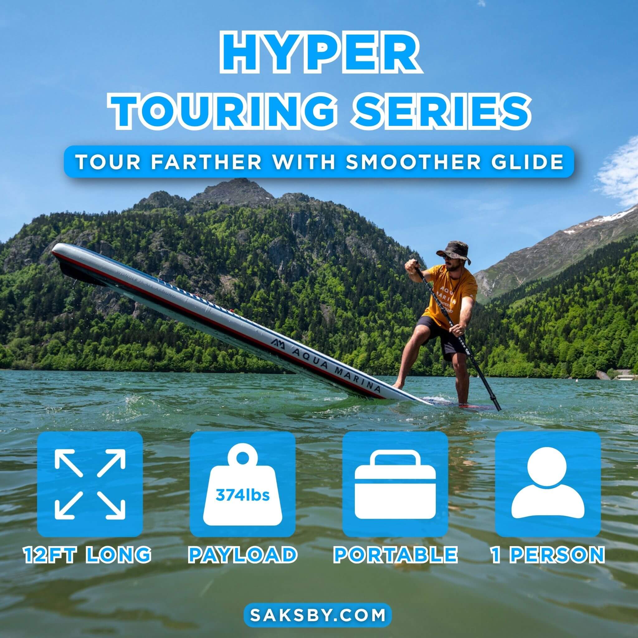 Aqua Marina Hyper 12FT Navy Touring SUP With Hydrodynamic Rail Edges & Adjustable Bungee [BT-23HY02] (SAK23285)