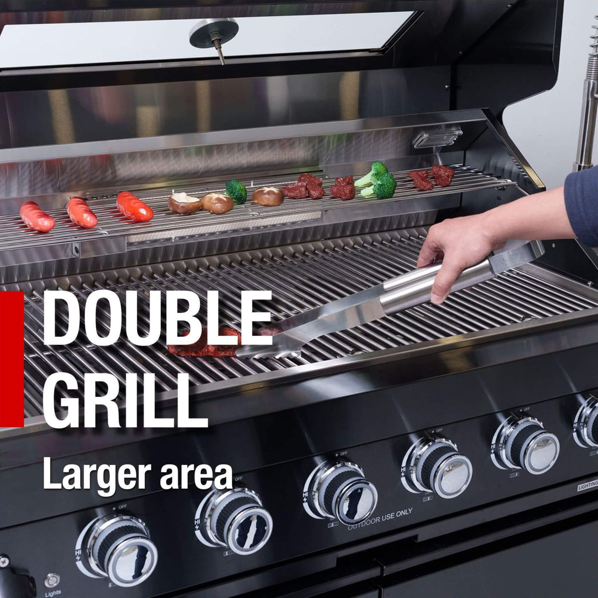Castelle Flame Inferno Premium Black Stainless Steel 6-Burner Liquid Propane Kitchen Grill Island With Rotisserie Kit (SAK82641)