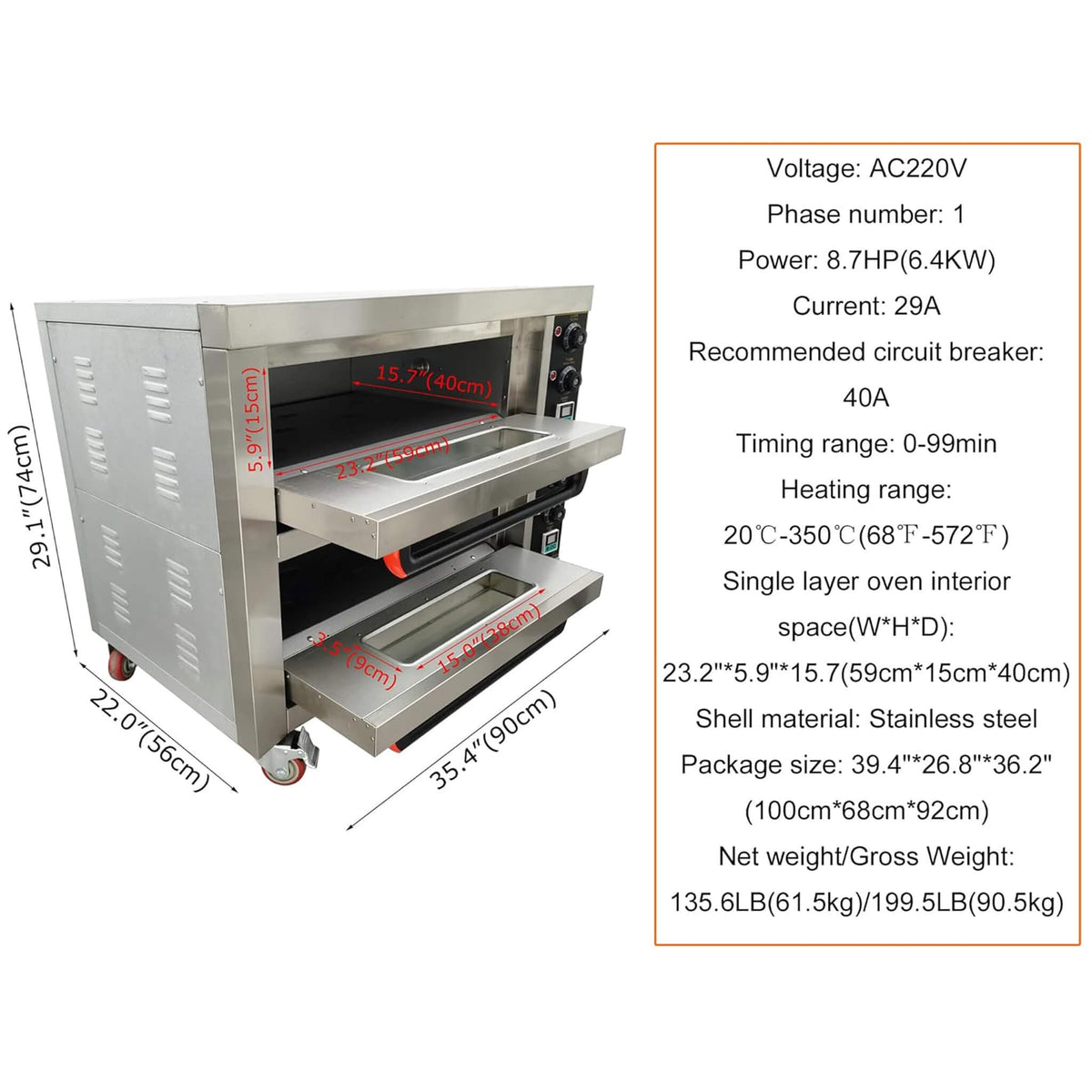 6400W Commercial Electric Double Deck Convection Baking Pizza Oven (SAK37281)