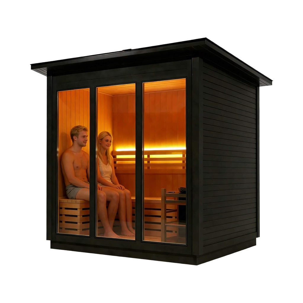 Custom 4-Person Luxury Canadian Red Cedar Outdoor Steam Sauna With Heater And Stones [Made-To-Order] (SAK42068)