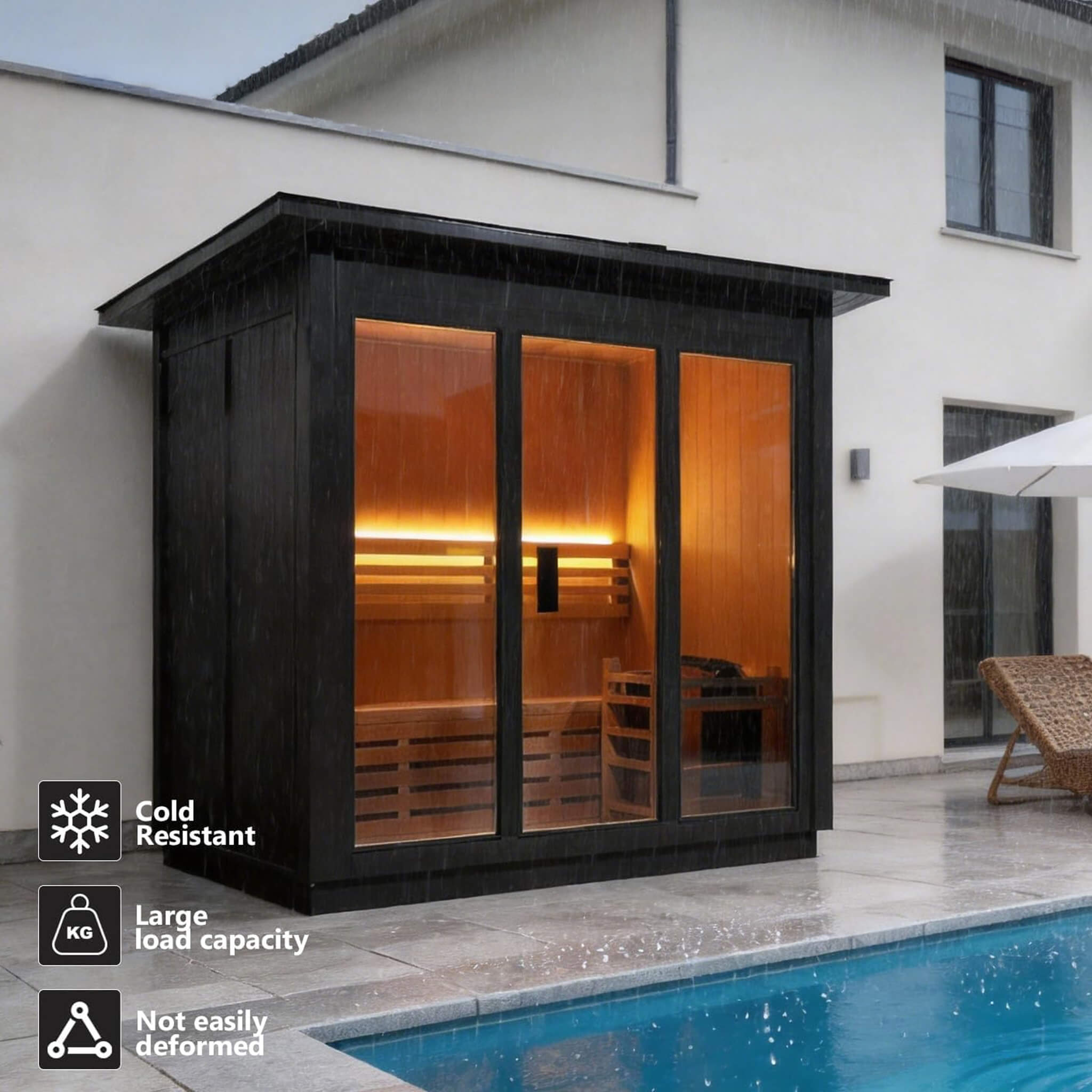 Custom 4-Person Luxury Canadian Hemlock Outdoor Steam Sauna With Heater And Stones [Made-To-Order] (SAK79406)