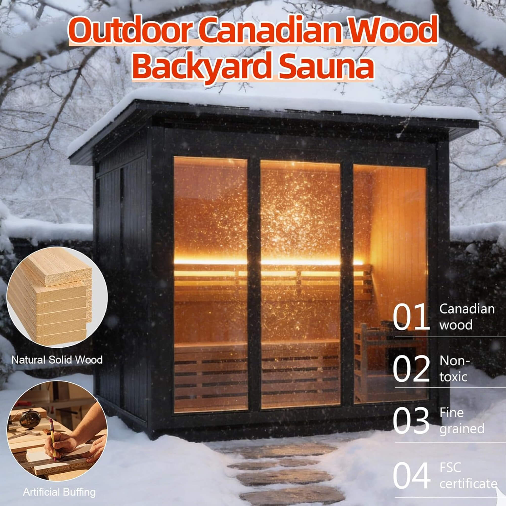 Custom 6-Person Luxury Canadian Hemlock Outdoor Steam Sauna With Heater And Stones [Made-To-Order] (SAK63821)