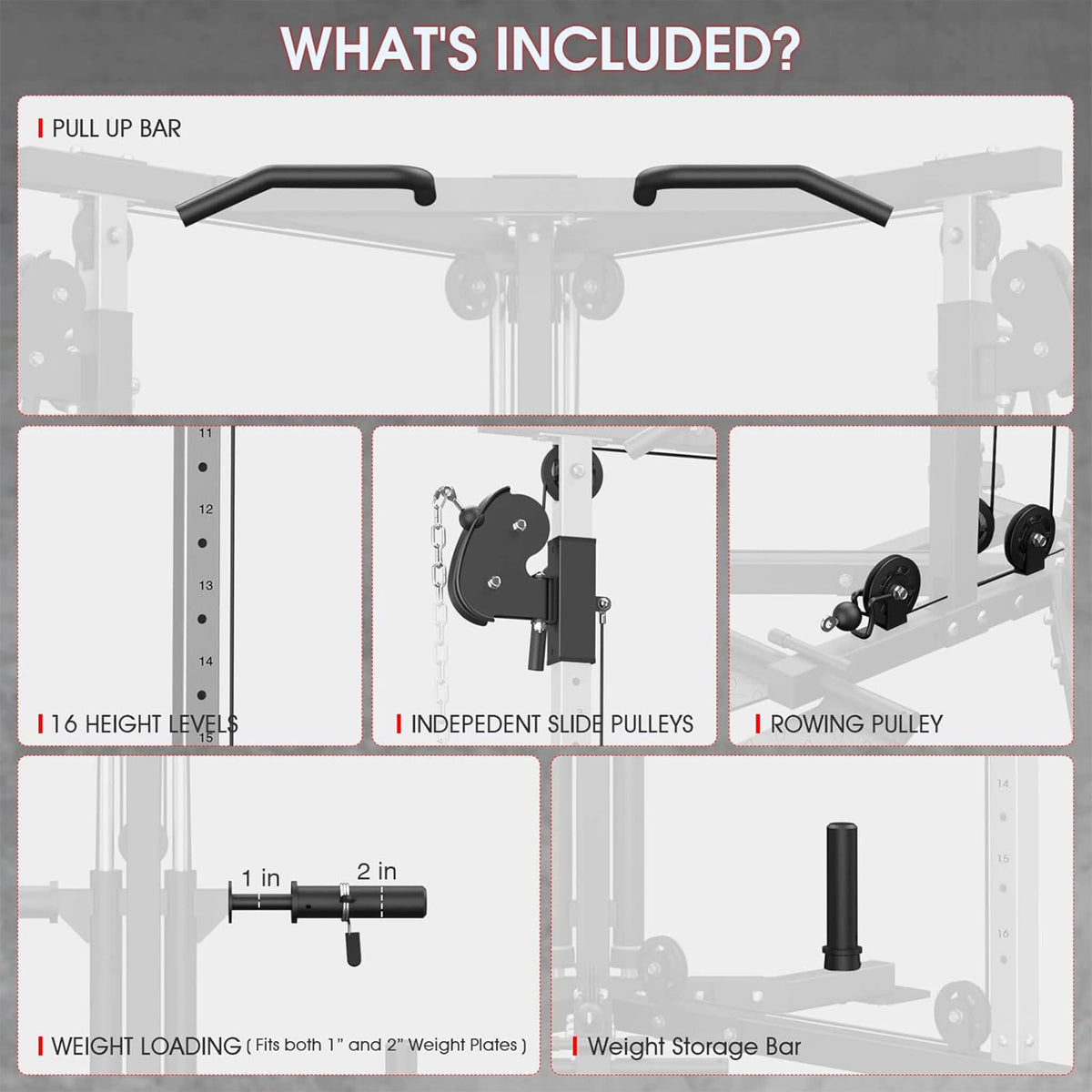 Rovix Dual Pulley Cable Crossover Machine With Pull Up And LAT Bar (SAK98124)