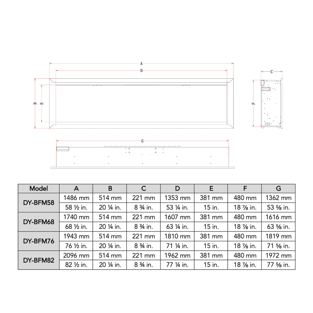Dynasty Allegro 82-Inch Flush Mount Smart Linear Electric Fireplace [DY-BFM82] (SAK29014)