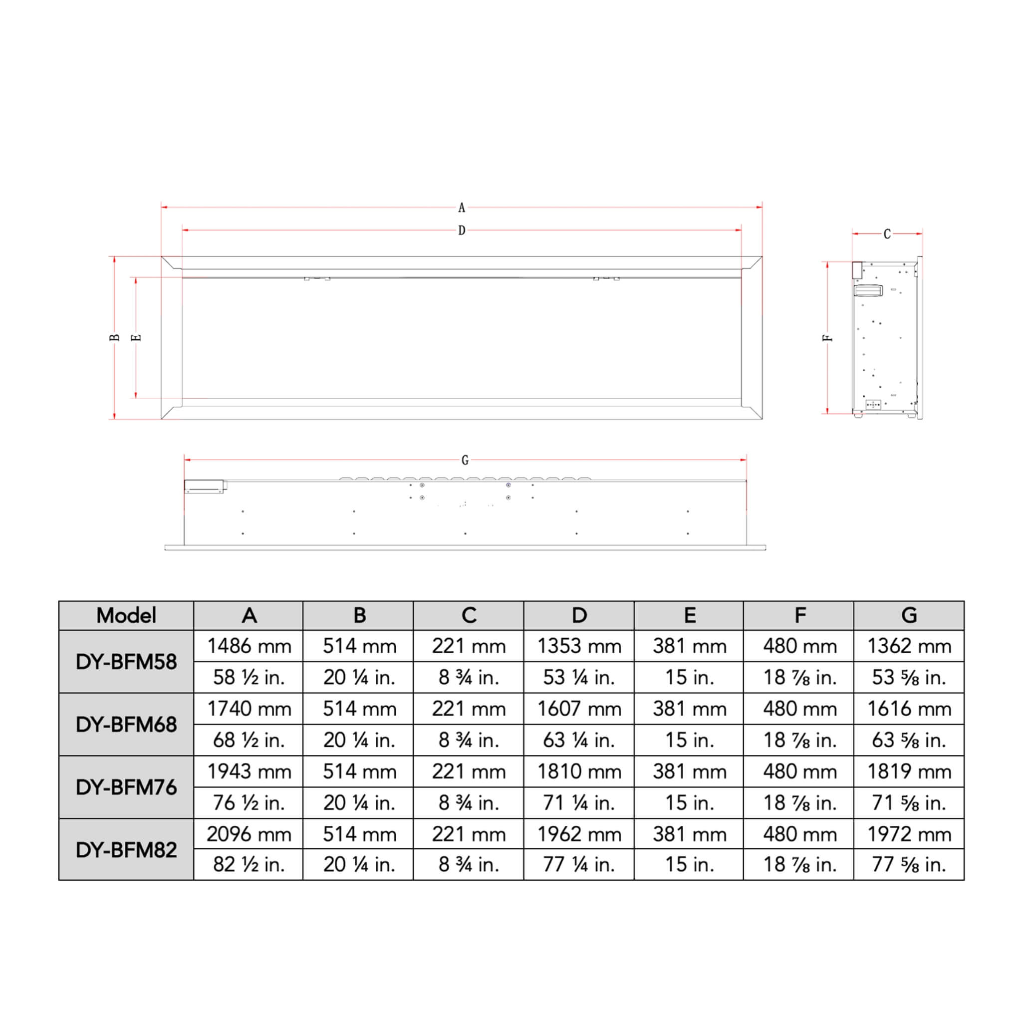 Dynasty Allegro 82-Inch Flush Mount Smart Linear Electric Fireplace [DY-BFM82] (SAK29014)