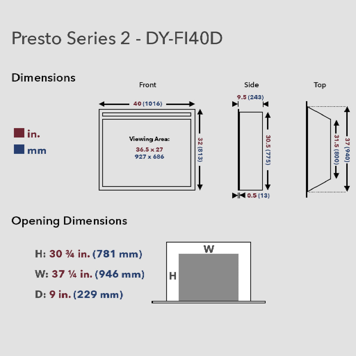 Dynasty Presto 40-Inch Built-In Electric Firebox Insert With Adjustable Flame Settings [DY-FI40D] (SAK40157)