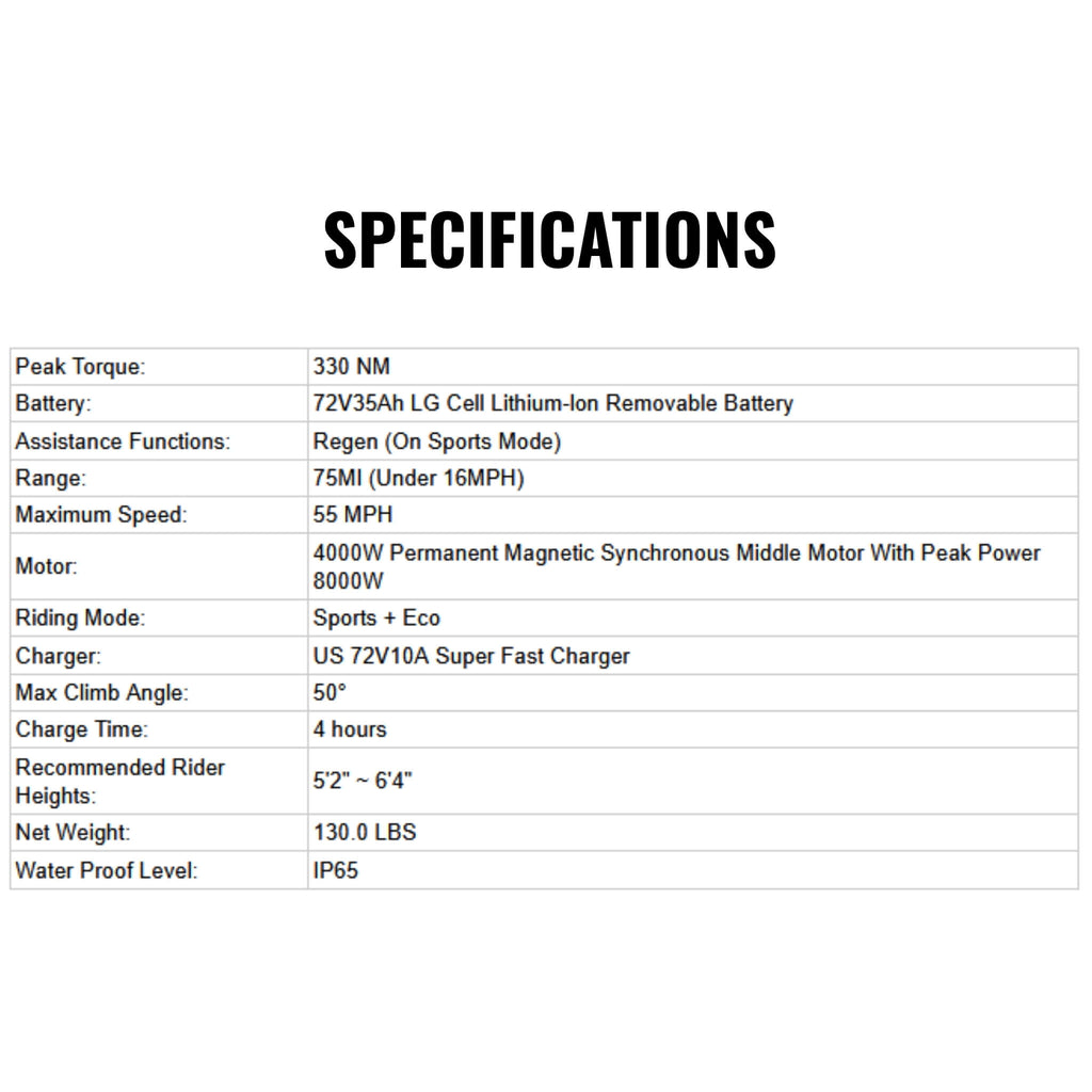 Eunorau R1 72V35AH 8000W All-Terrain Off-Road Electric Dirt Bike (SAK25097)