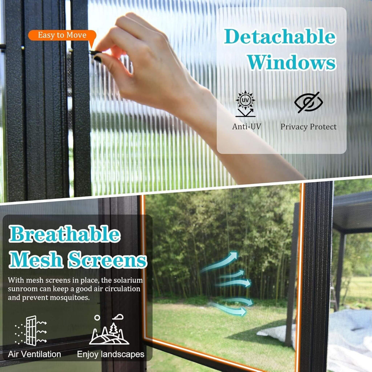 [12X16FT] Alora Horizon Extra-Large Heavy-Duty All-Season Sunroom With Sliding Doors And Polycarbonate Windows (SAK98357)