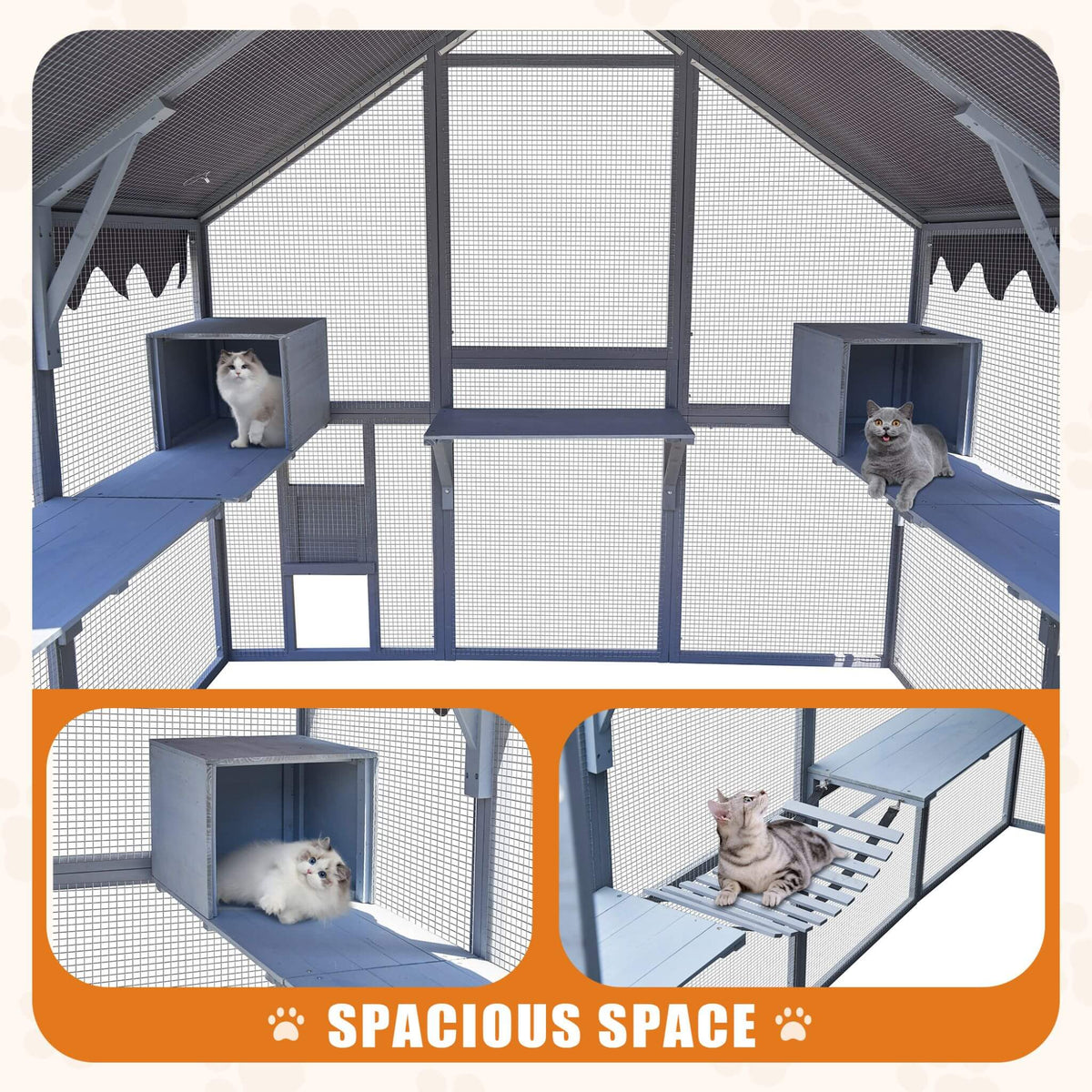 Alora Extra Large Outdoor Cat Kitten Playpen House With Platforms, And Waterproof Cover (SAK55092)