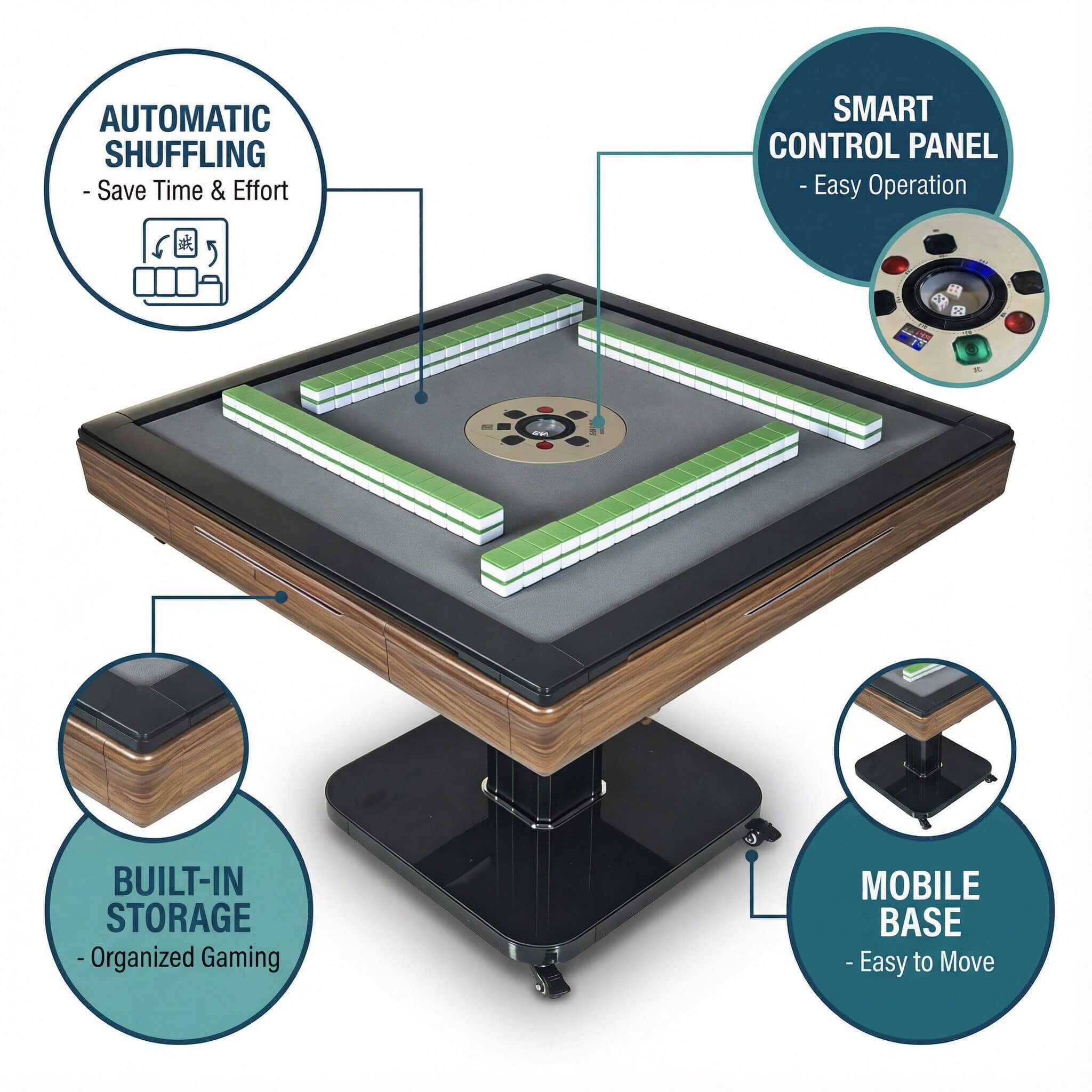 Foldable Automatic Mahjong Table With Wheels And Hard Cover (SAK63158)