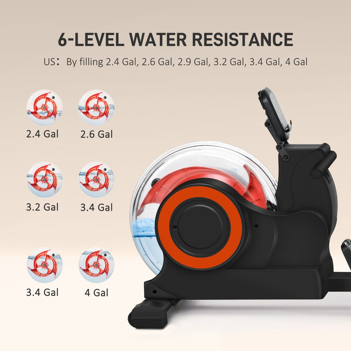 Rovix Foldable Water Rowing Machine With Adjustable Resistance, Wheels, LCD Monitor And Tablet Holder (SAK53758)