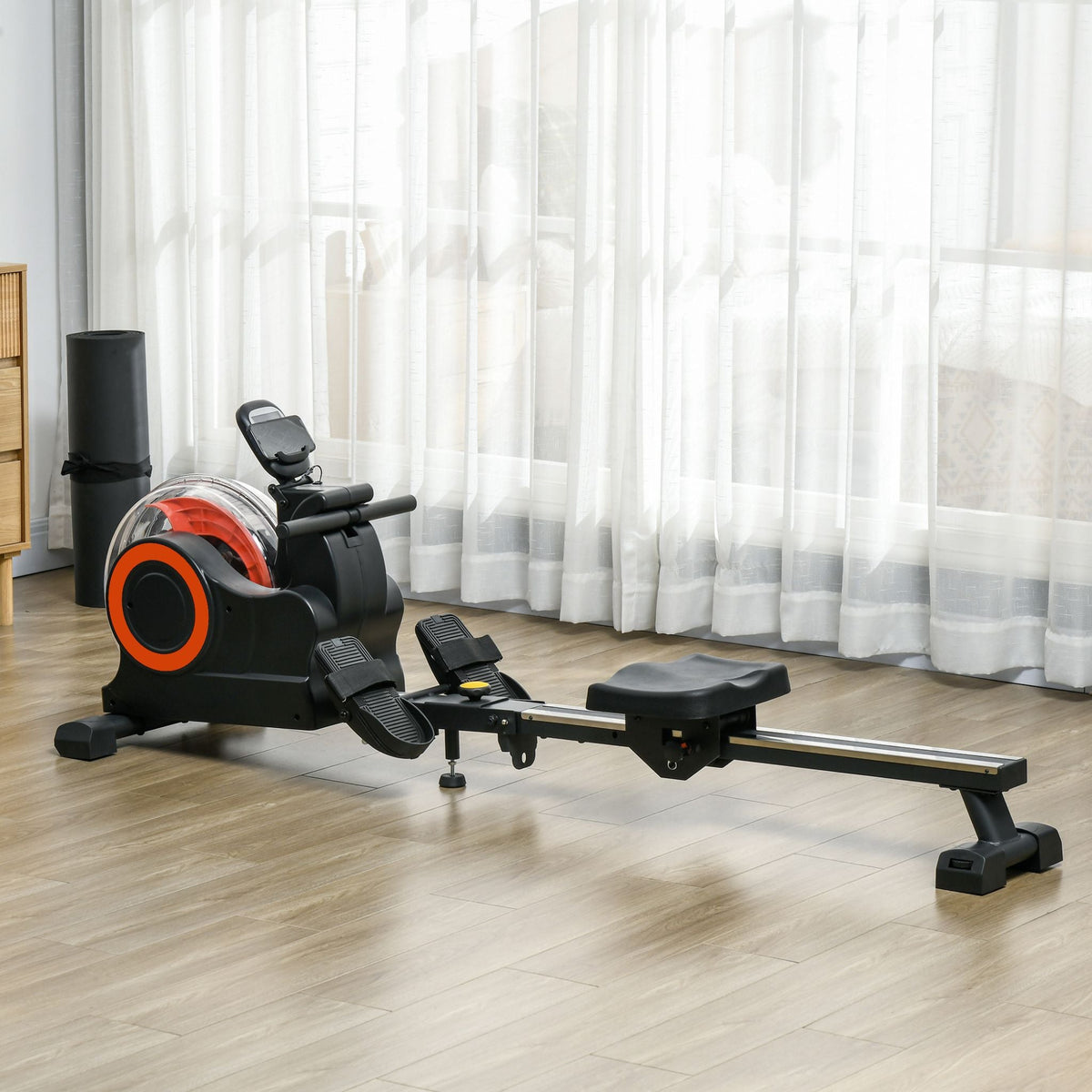Rovix Foldable Water Rowing Machine With Adjustable Resistance, Wheels, LCD Monitor And Tablet Holder (SAK53758)