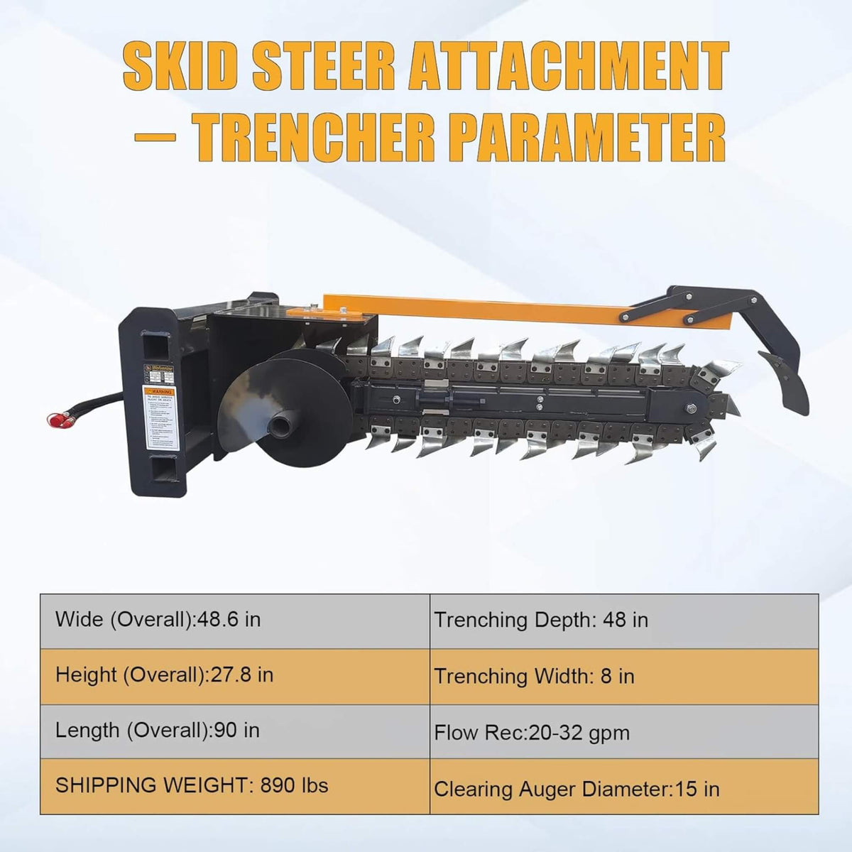 Heavy-Duty 48-Inch Skid Steer Attachment Trencher With Auger (SAK16842)