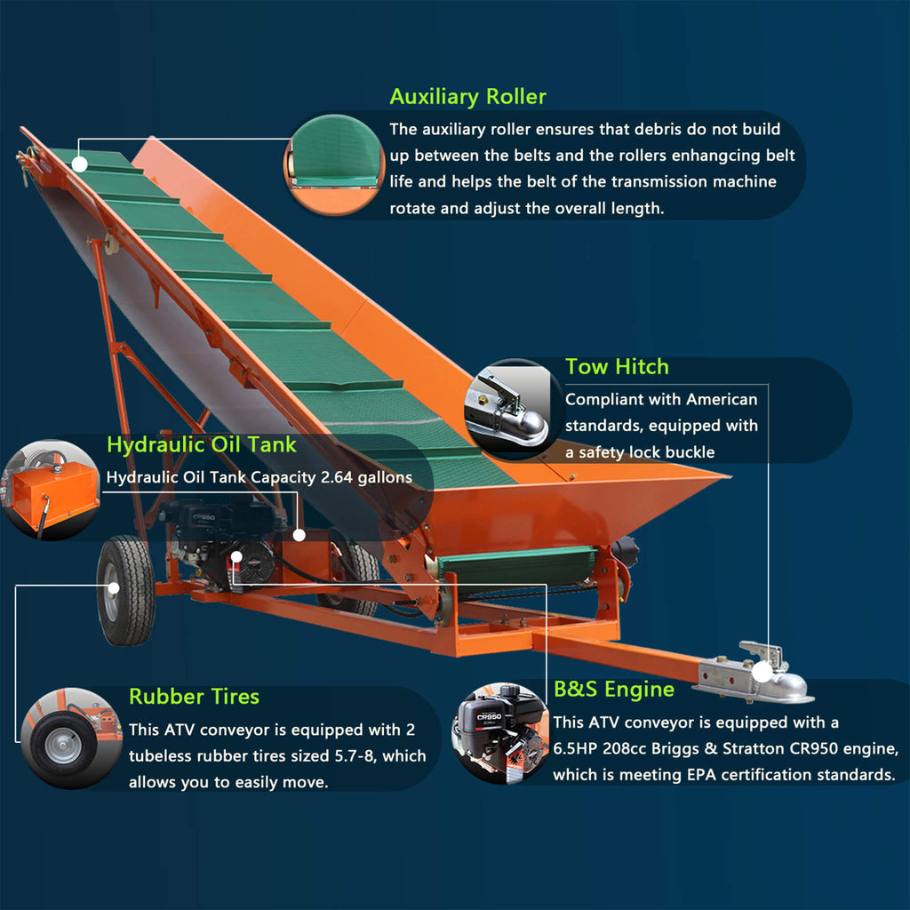 Heavy-Duty Commercial 6.5HP Gasoline Hydraulic High-Speed Wood Conveyor (SAK39524)