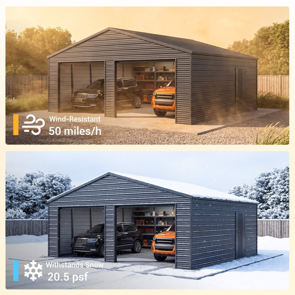 Alora Heavy-Duty Double Garage Galvanized Steel Shed With Side Door (SAK84271)