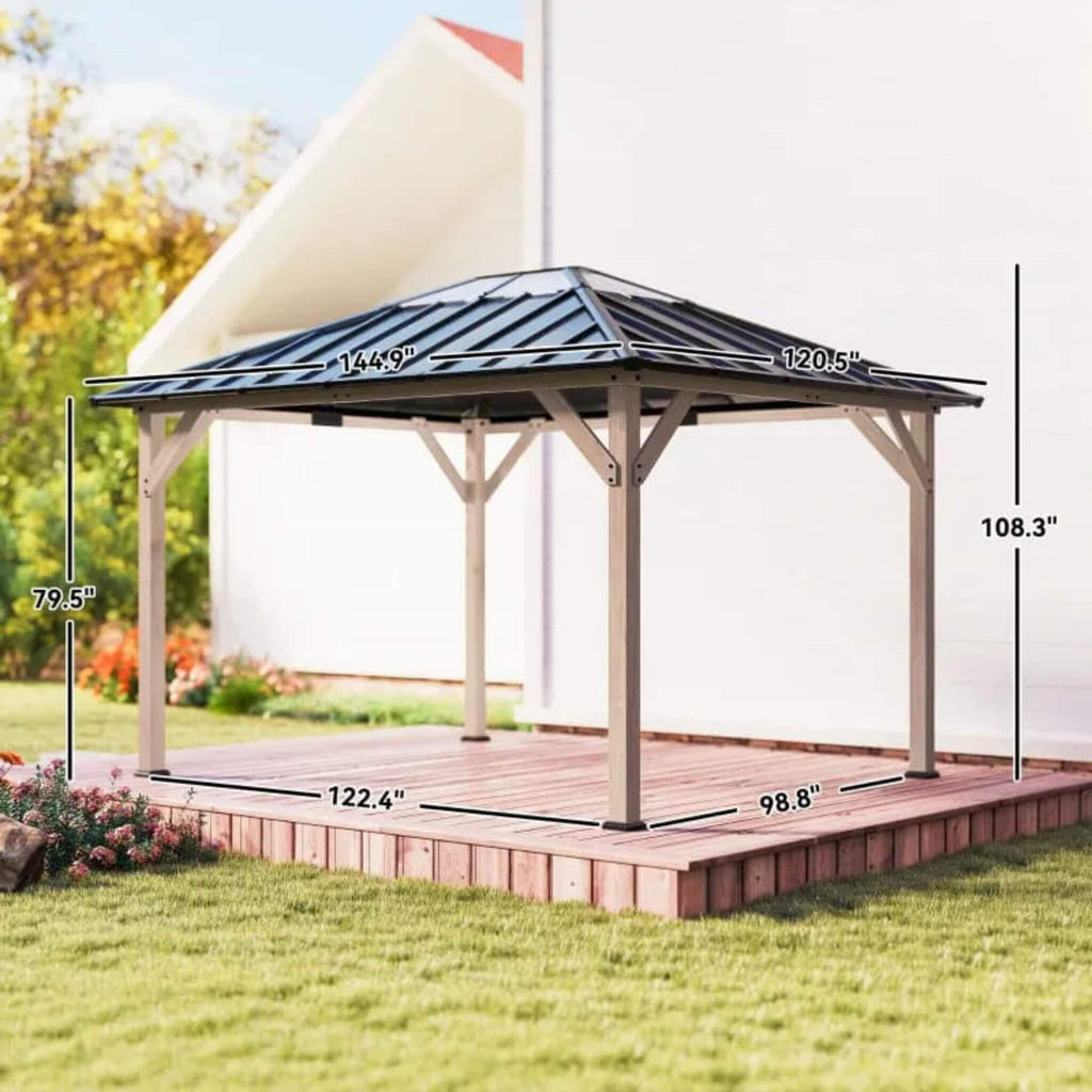 [08X10] Alora Heavy-Duty Fir Wood Hardtop Gazebo With Galvanized Steel Roof And Ceiling Hooks (SAK29467)