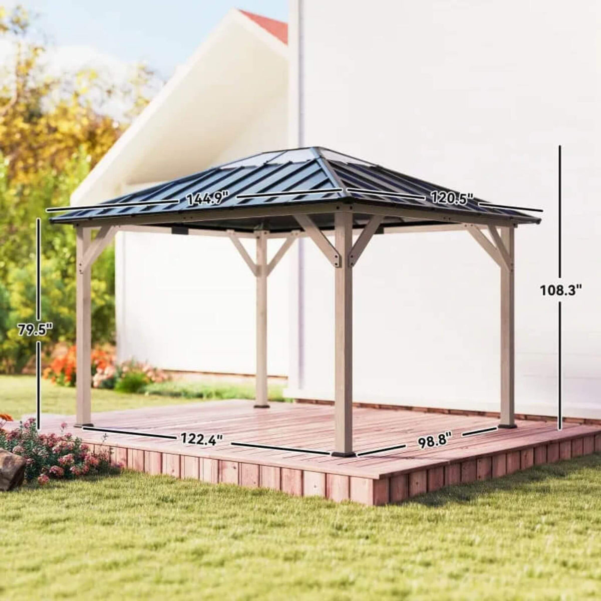 [08X10] Alora Heavy-Duty Fir Wood Hardtop Gazebo With Galvanized Steel Roof And Ceiling Hooks (SAK29467)