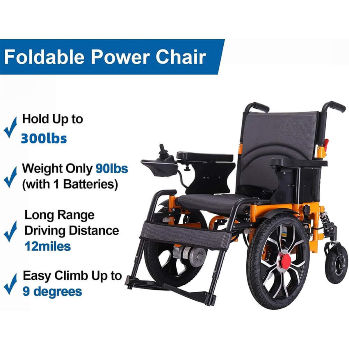 Motivo Heavy-Duty 300LBS Ultralight All-Terrain Electric Airplane-Approved Foldable Wheelchair (SAK63147)