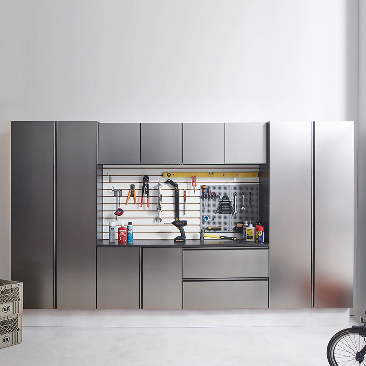 Alora Heavy-Duty Wall-Mounted Metallic Gray Garage Cabinet Set With Soft Closing Doors And Drawers (SAK24368)