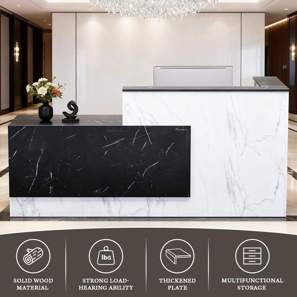 Velmor L-Shaped Modern Black And White Reception Desk With Lockable Drawers (SAK50729)