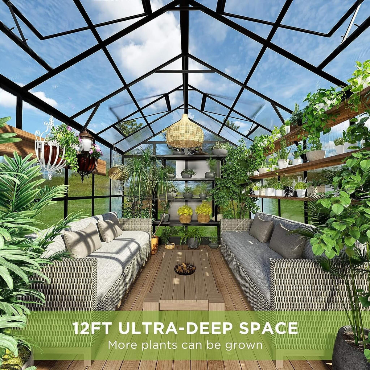 [08X12FT] Large Premium Outdoor Aluminum Polycarbonate Greenhouse With Double Swing Doors (SAK92641)