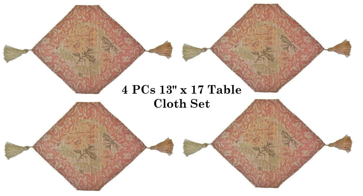 DaDa Bedding Set of 4-Pieces Nature Garden Floral Roses Tapestry Table Dining Cloth Runner Set - 13" x 17" (10072)