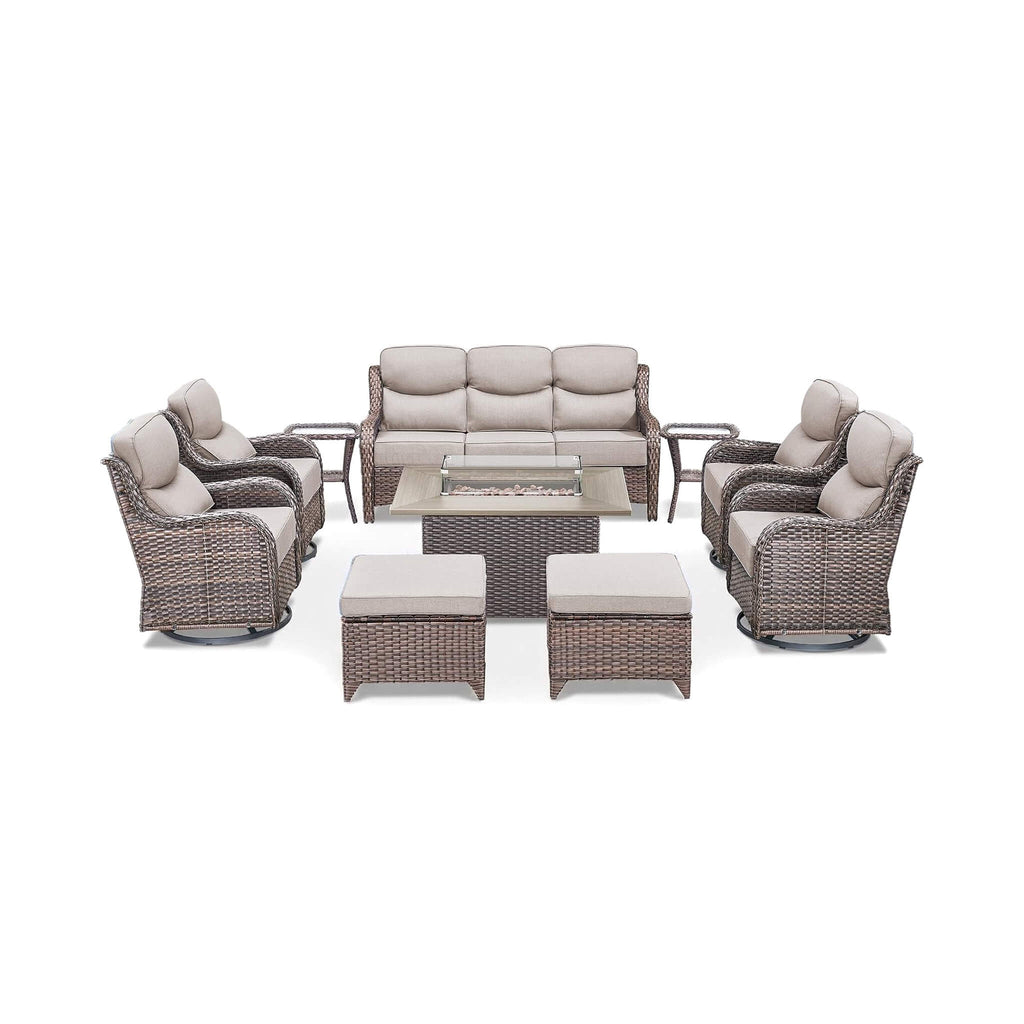 Alora Luxury 10-Piece All-Weather Outdoor Patio Furniture Set With Fire Pit Table (SAK39281)