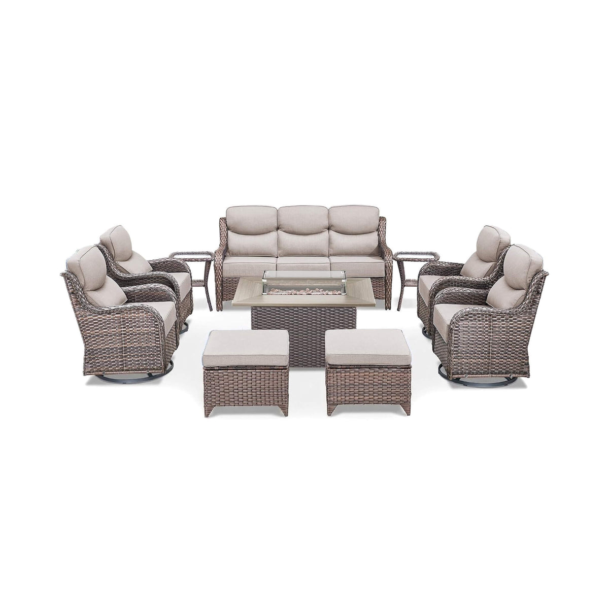 Alora Luxury 10-Piece All-Weather Outdoor Patio Furniture Set With Fire Pit Table (SAK39281)