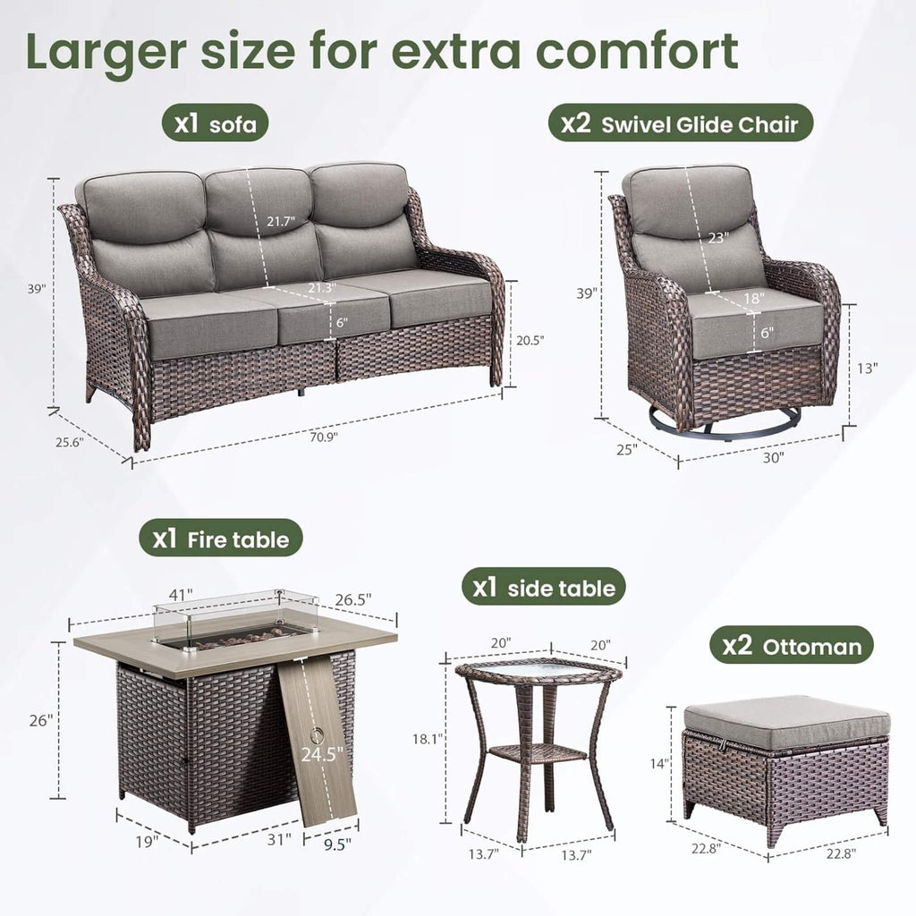 Alora Luxury 7-Piece Outdoor Patio Furniture Set With Fire Pit Table (SAK57391)