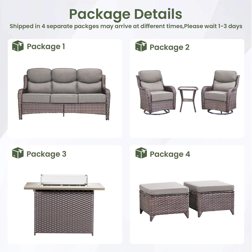 Alora Luxury 7-Piece Outdoor Patio Furniture Set With Fire Pit Table (SAK57391)