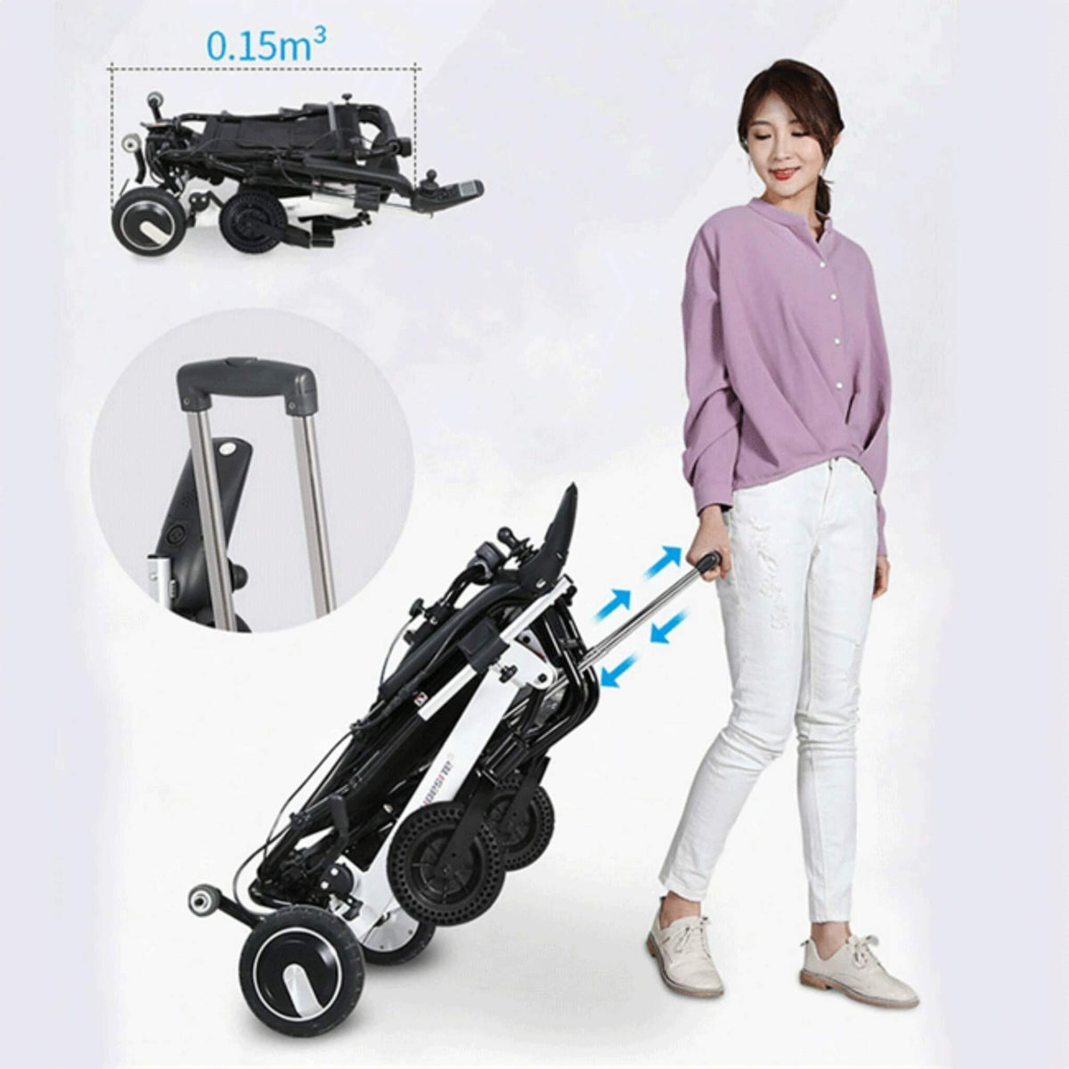 Maidesite 17.5-Inch 500W Wide Seat Lightweight Electric Folding Wheelchair (SAK33689)