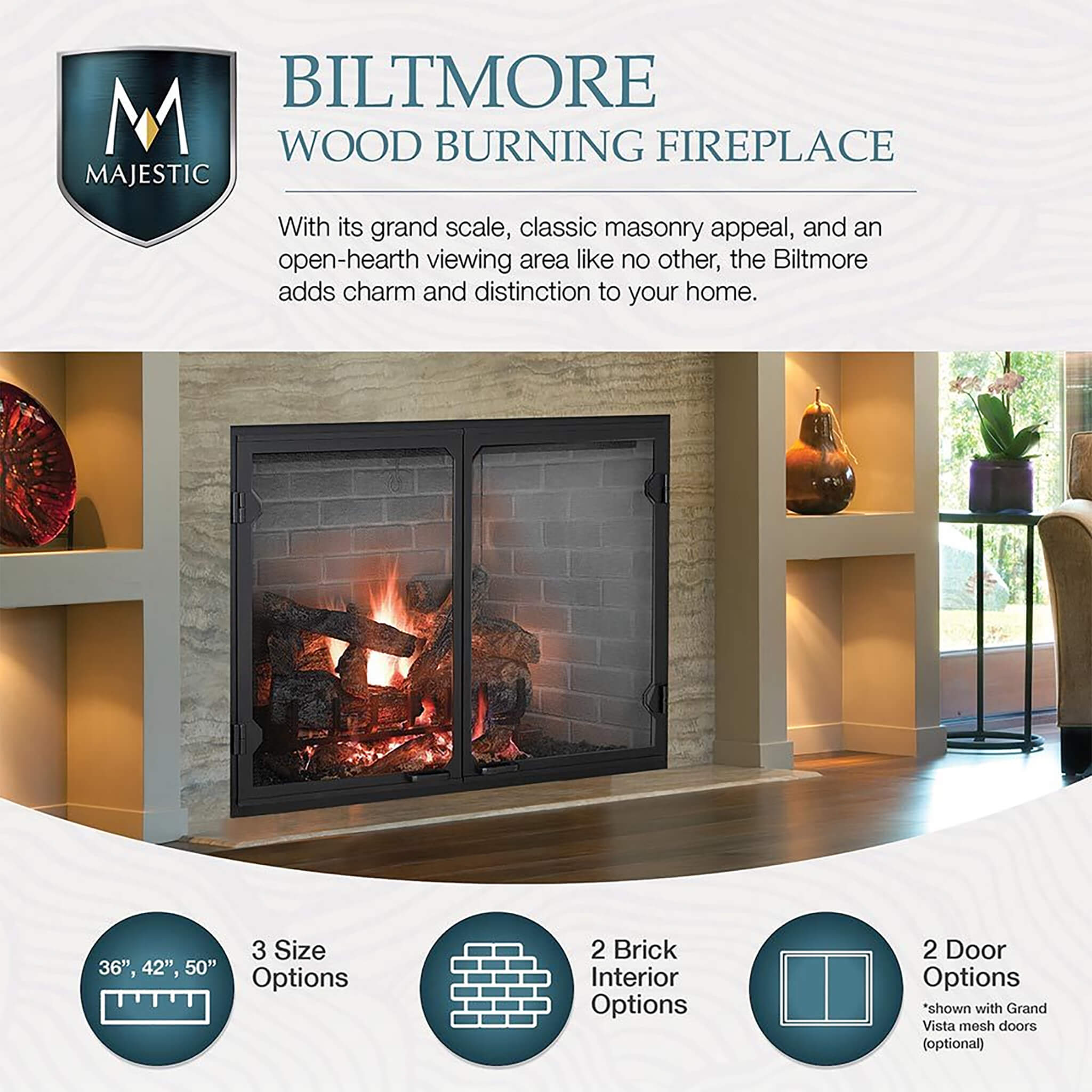 Majestic Biltmore 50-Inch Herringbone Pattern Open Wood-Burning Fireplace [SB100HB] (SAK62529)