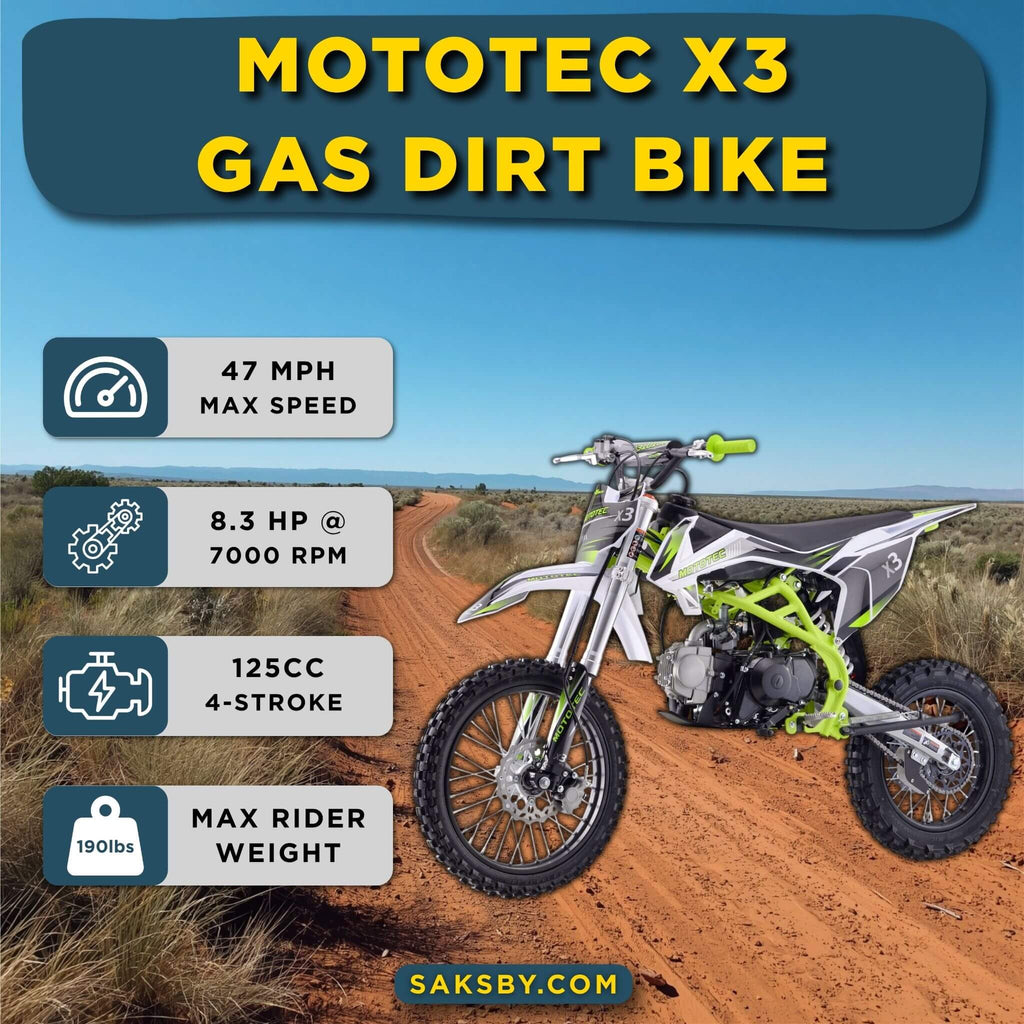 MotoTec X3 125CC 4-Stroke Green Gas-Powered Dirt Bike (SAK86035)
