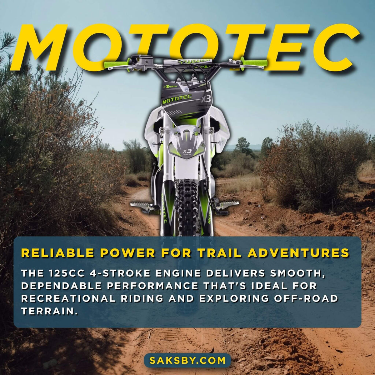 MotoTec X3 125CC 4-Stroke Green Gas-Powered Dirt Bike (SAK86035)