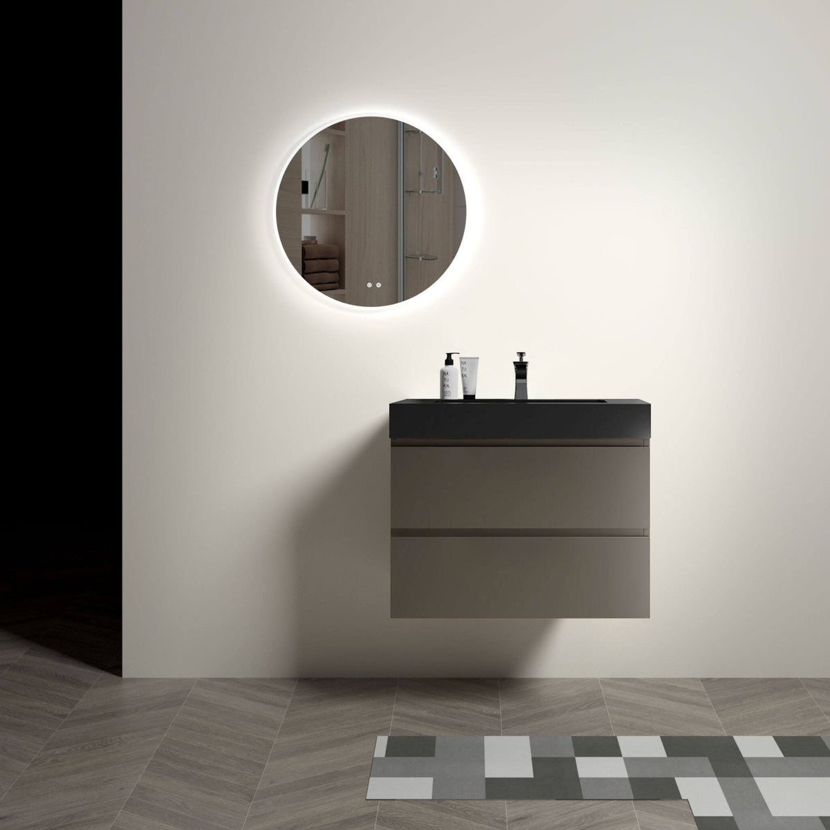 Nuvia 30-Inch Wall-Mounted Bathroom Vanity With Black Sink And Drawers (SAK76251)