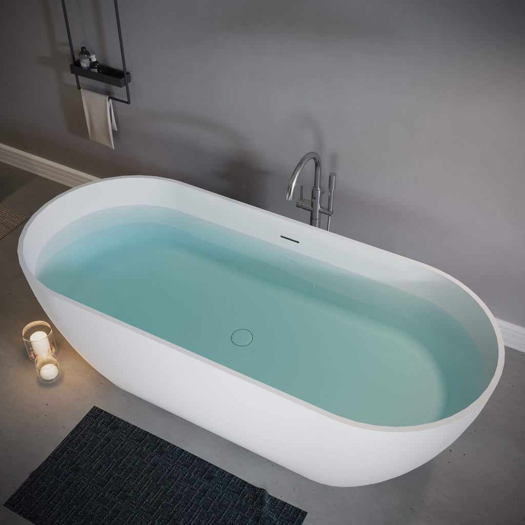 Nuvia Wavecrest 59-Inch Luxury Solid Surface Matte White Freestanding Soaking Tub (SAK95320)