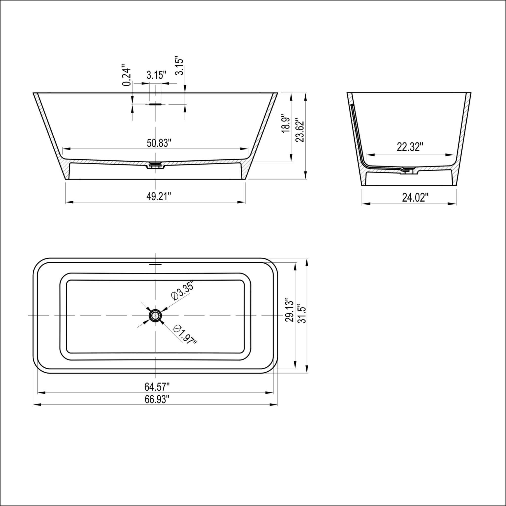 Nuvia Cascade 67-Inch Luxury Freestanding Solid Surface Soaking Bathtub (SAK51920)
