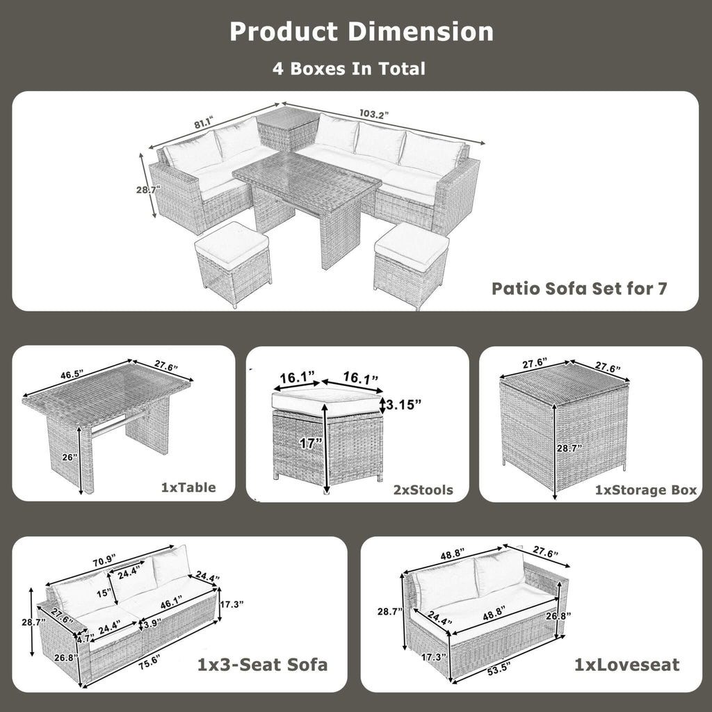 Alora Outdoor 6-Piece All-Weather PE Rattan Sofa Set With Adjustable Seat, Storage Box, Removable Covers, And Tempered Glass Table Top (SAK37221)