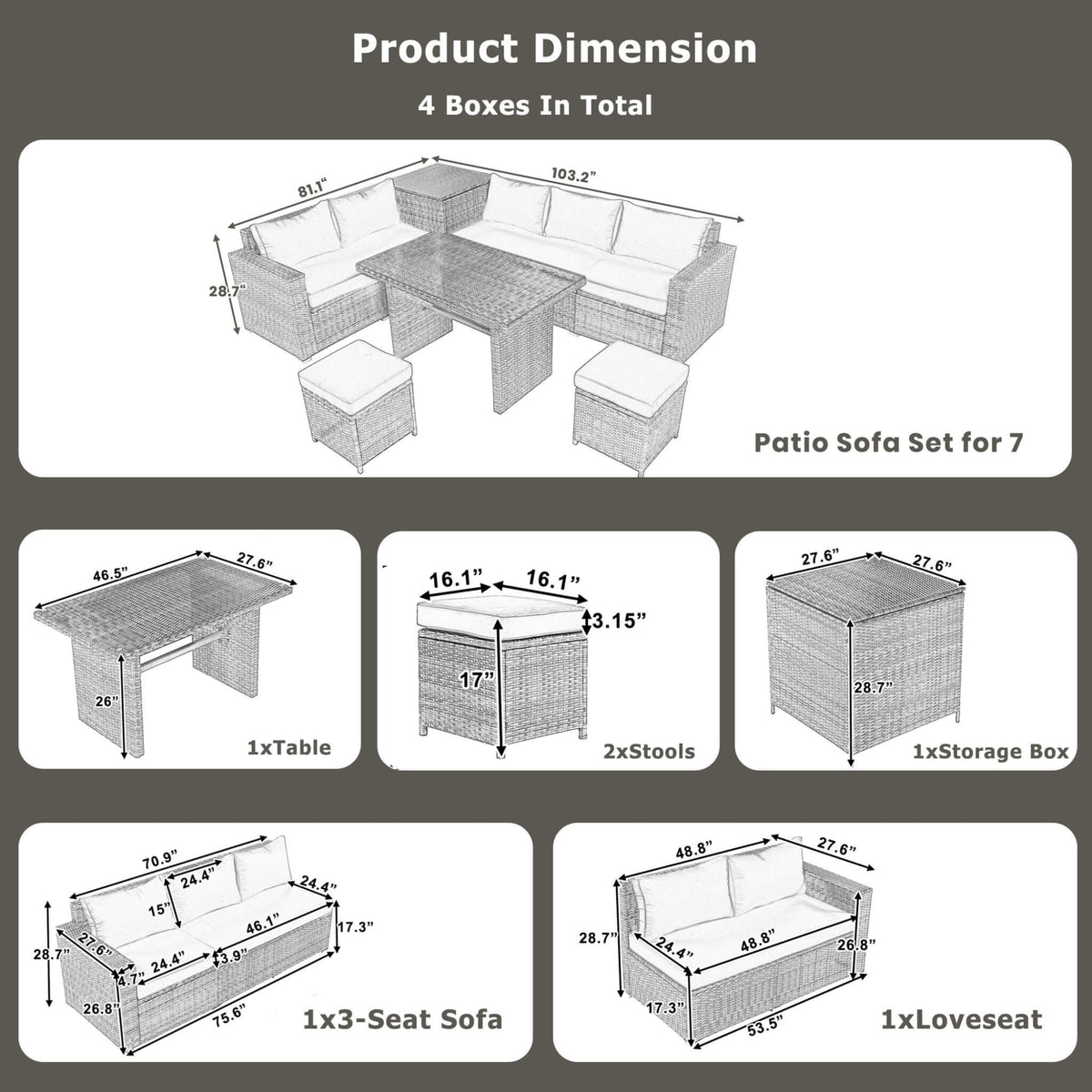 Alora Outdoor 6-Piece All-Weather PE Rattan Sofa Set With Adjustable Seat, Storage Box, Removable Covers, And Tempered Glass Table Top (SAK37221)