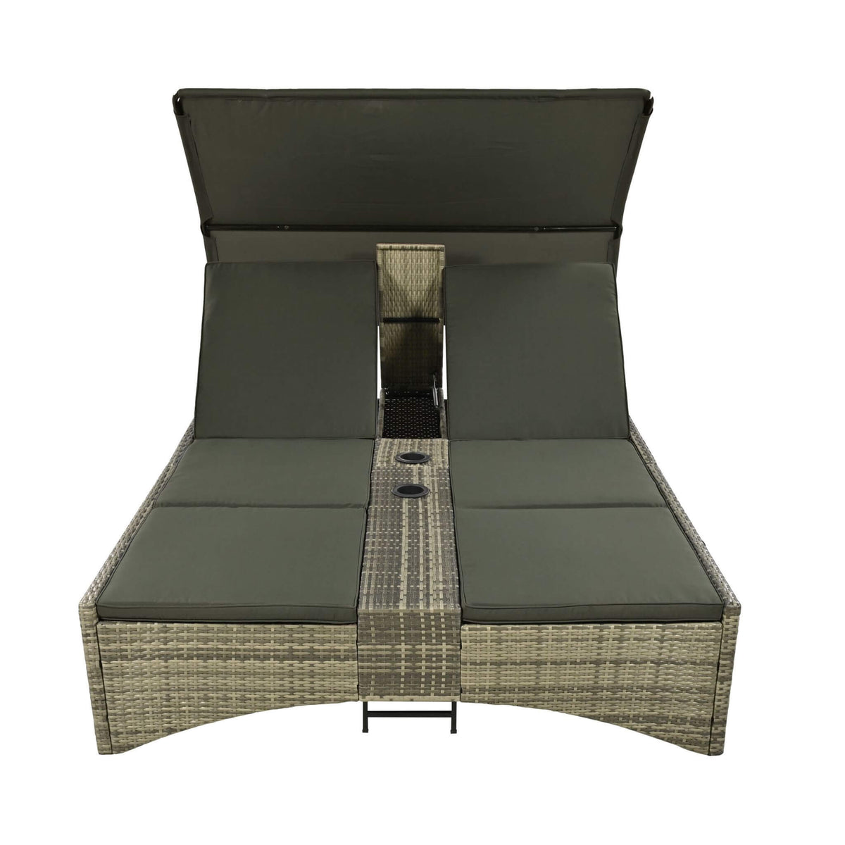 Alora Outdoor Rattan Patio Daybed With Adjustable Backrest, Canopy Roof, Storage Box And Cup Holders (SAK54220)