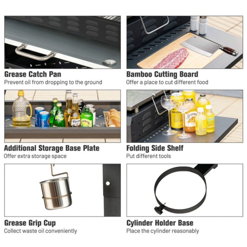Portable Outdoor 60K BTU 4-Burner Propane Flat Top Gas Grill W/ Wheels (SAK66104)