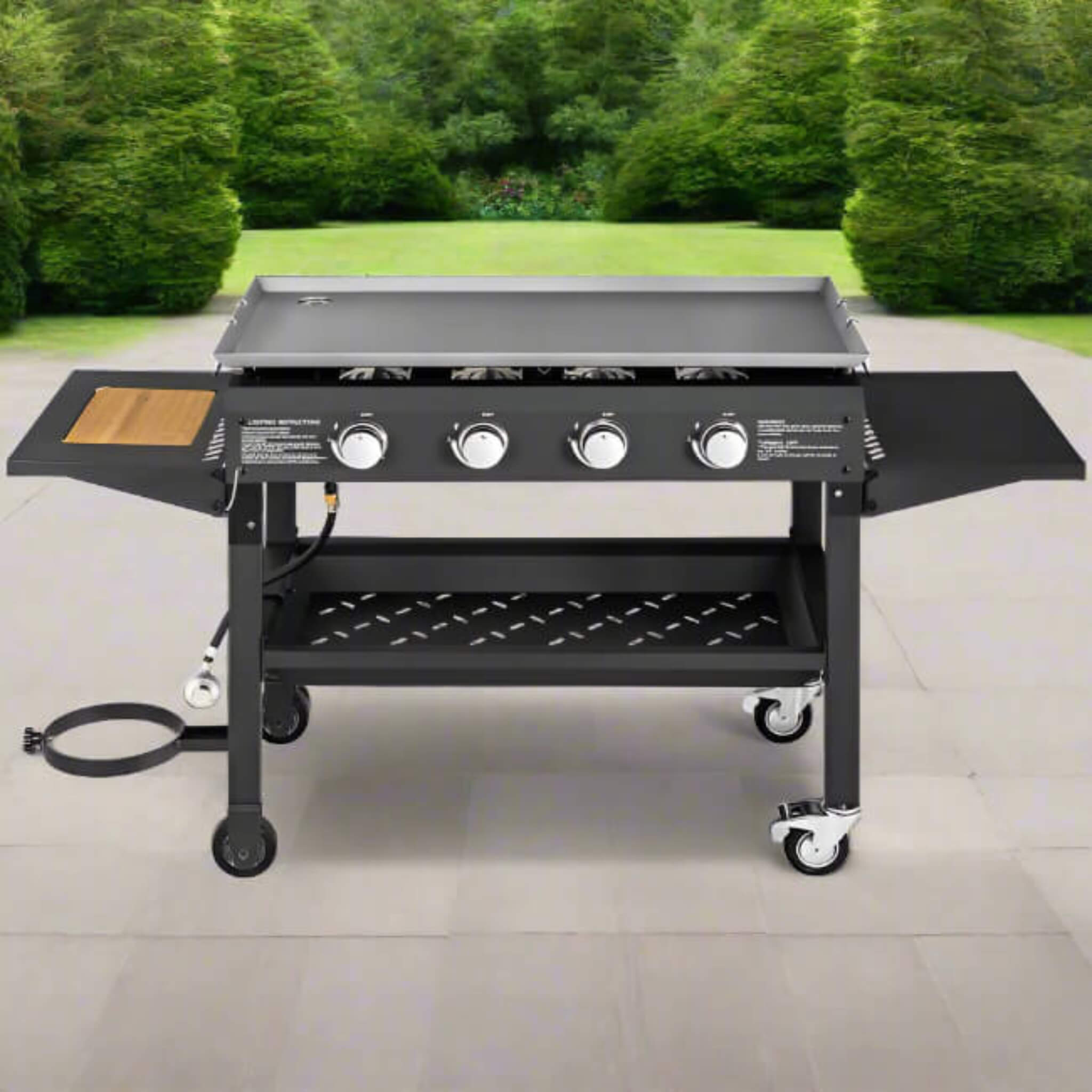 Portable Outdoor 60K BTU 4-Burner Propane Flat Top Gas Grill W/ Wheels (SAK66104)