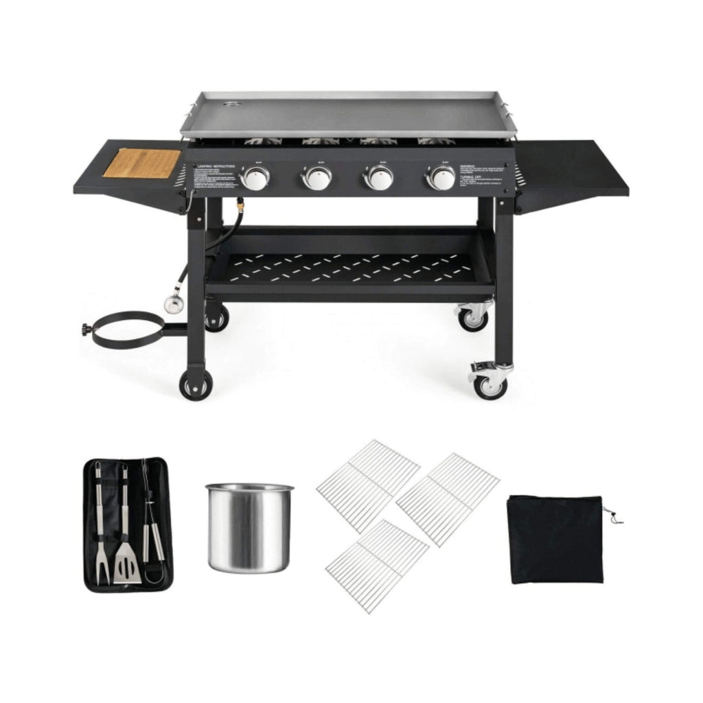 Portable Outdoor 60K BTU 4-Burner Propane Flat Top Gas Grill W/ Wheels (SAK66104)