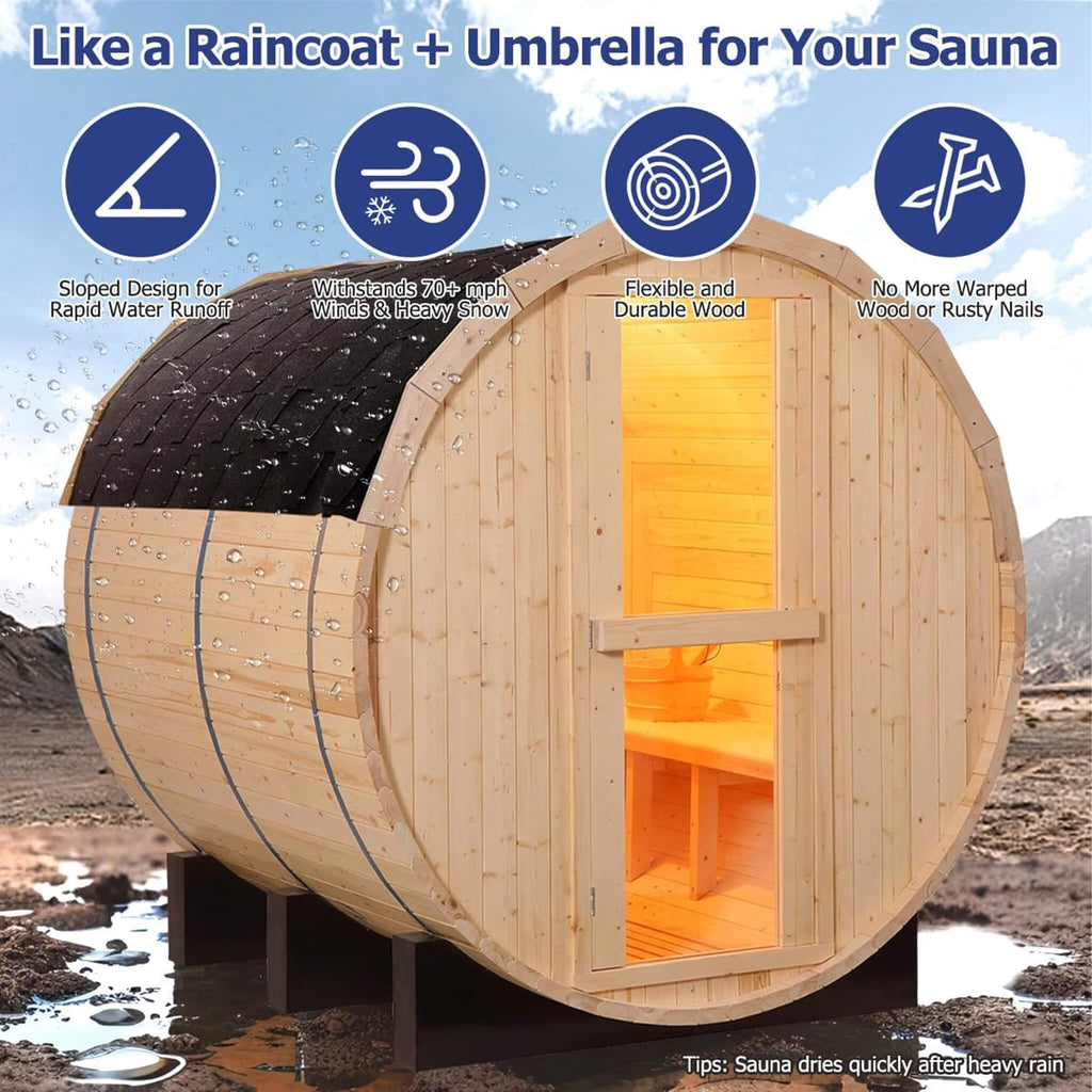 Thermora Haven Premium All-Weather Outdoor Pinewood Barrel Sauna Kit With 4.5KW Heater And Tempered Glass Window [Made-To-Order] (SAK91462)