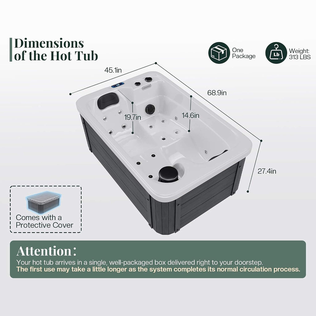Nuvia Premium 2-Person Outdoor Hot Tub W/ 15 Stainless Steel Jets (SAK92015)