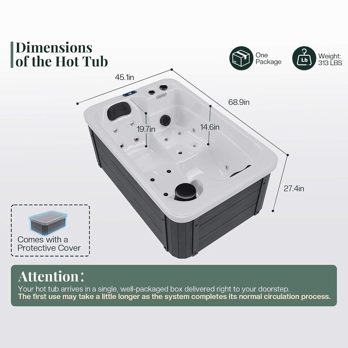 Nuvia Premium 2-Person Outdoor Hot Tub W/ 15 Stainless Steel Jets (SAK92015)