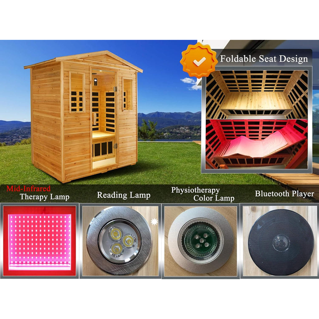 Thermora Kora Deluxe 3-Person Outdoor Full Spectrum Low EMF Infrared Home Sauna With Bluetooth Speakers And LED Reading Light (SAK14098)