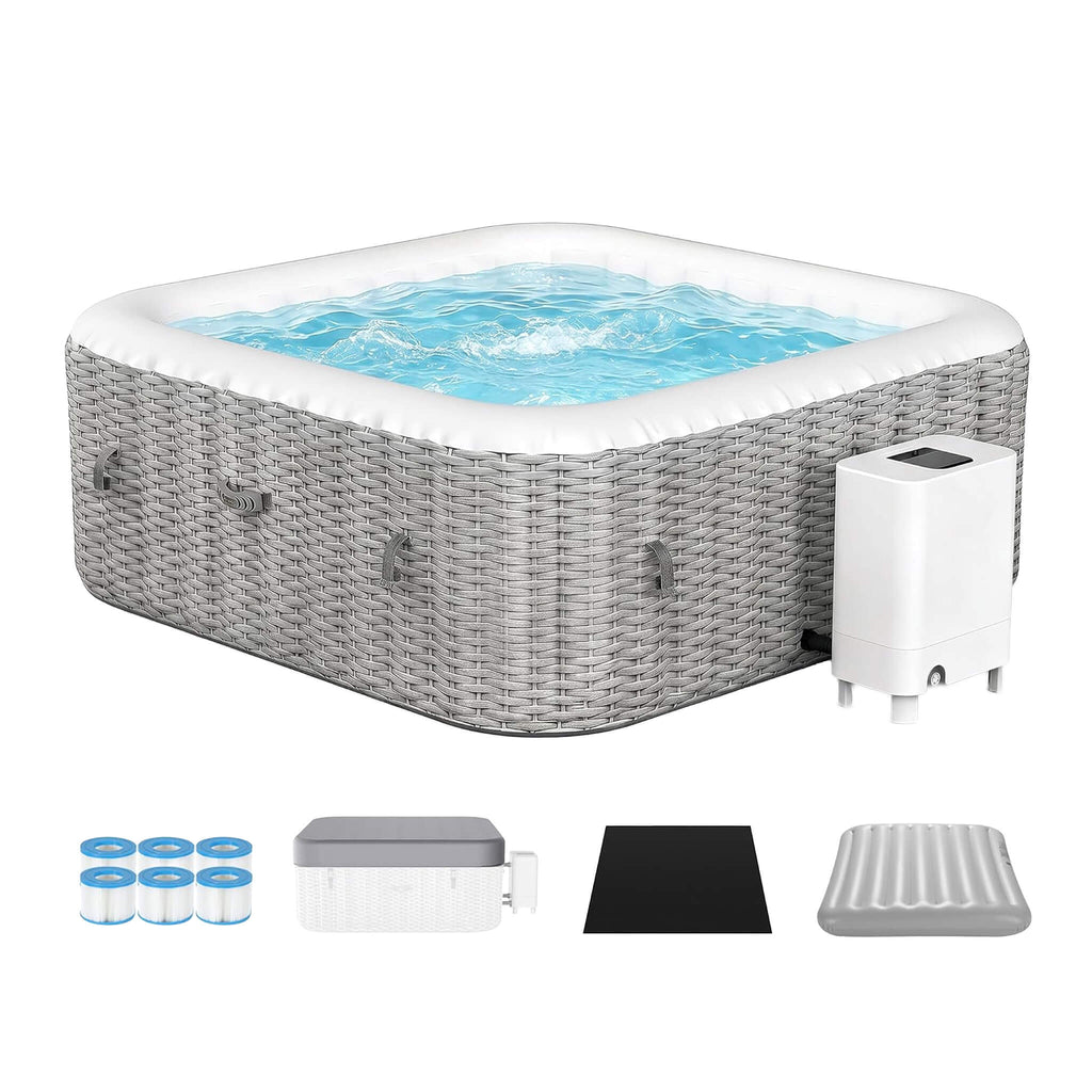 Premium 73-Inch Portable 6-Person Inflatable Square Hot Tub W/ 130 Massage Jets And 6 Filter Cartridges (SAK82109)