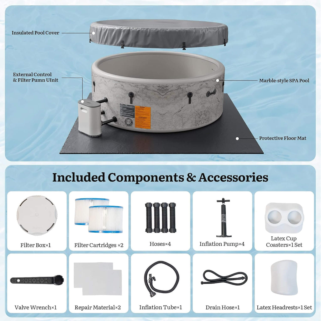 Premium 85-Inch Inflatable 8-Person Drop-Stitch Hot Tub W/ 220 Massage Jets (SAK78596)
